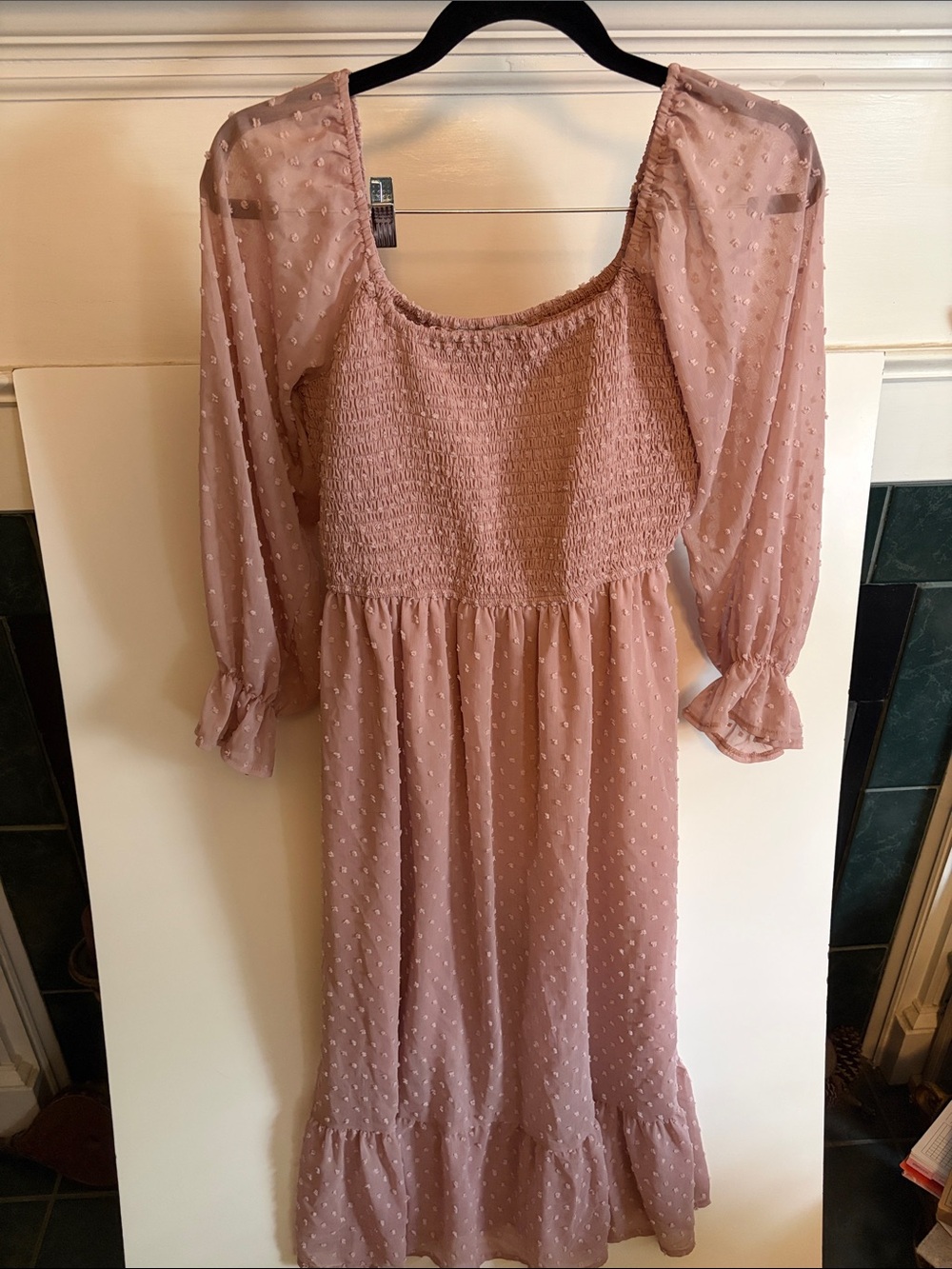 Miss Sparkling Puff Sleeve Midi Pale Pink Dress Woman's Size L large